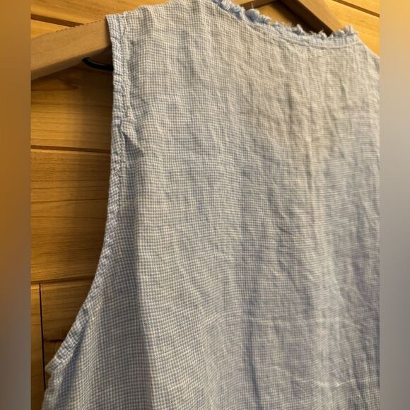 J McLaughlin Size Medium Maryann Linen Pintuck Blue Gingham Sleeveless Dress - Picture 9 of 13